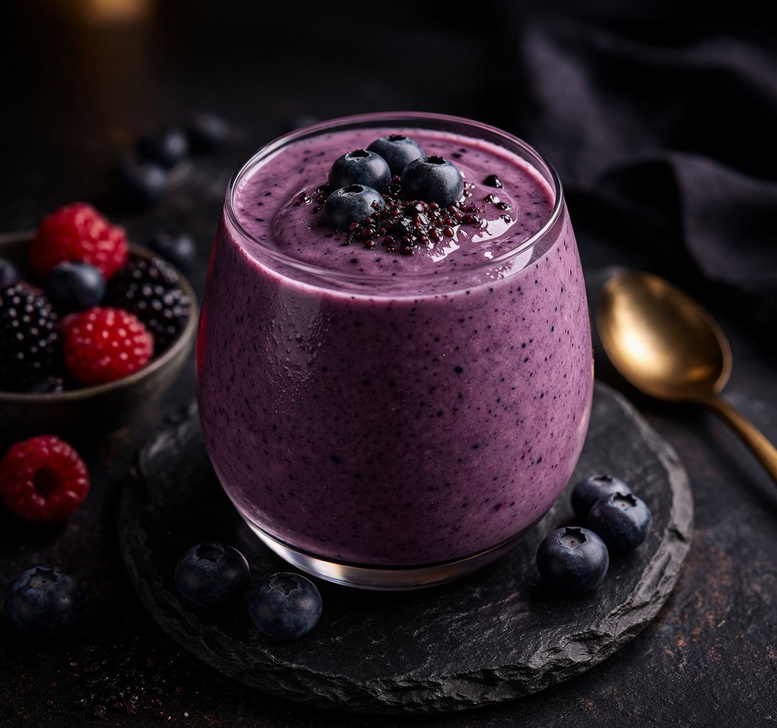Blueberry protein shake with berries